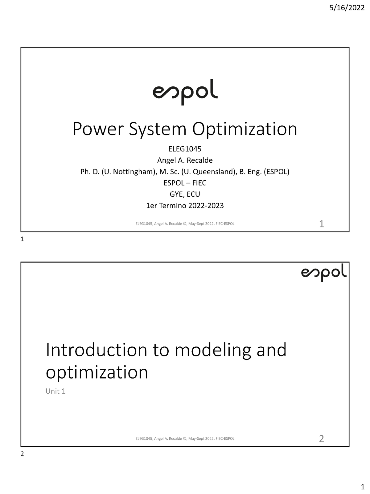 Unidad 1 - Intro Optimización Y Modelamiento - Power System ...