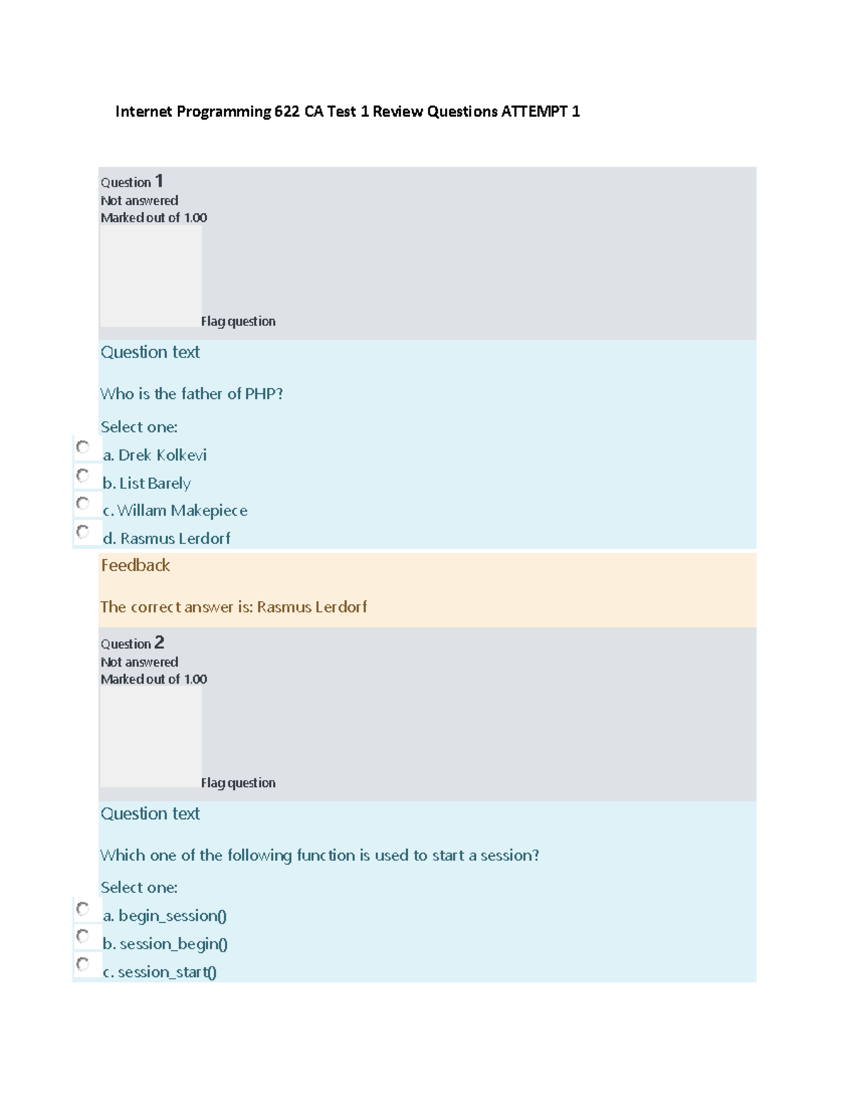 Internet Programming 622 CA Test 1 Review Questions Attempt 1 2 ...