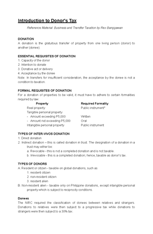 Donor'S TAX - Donor'S TAX - Business And Transfer Taxation - DONOR'S ...