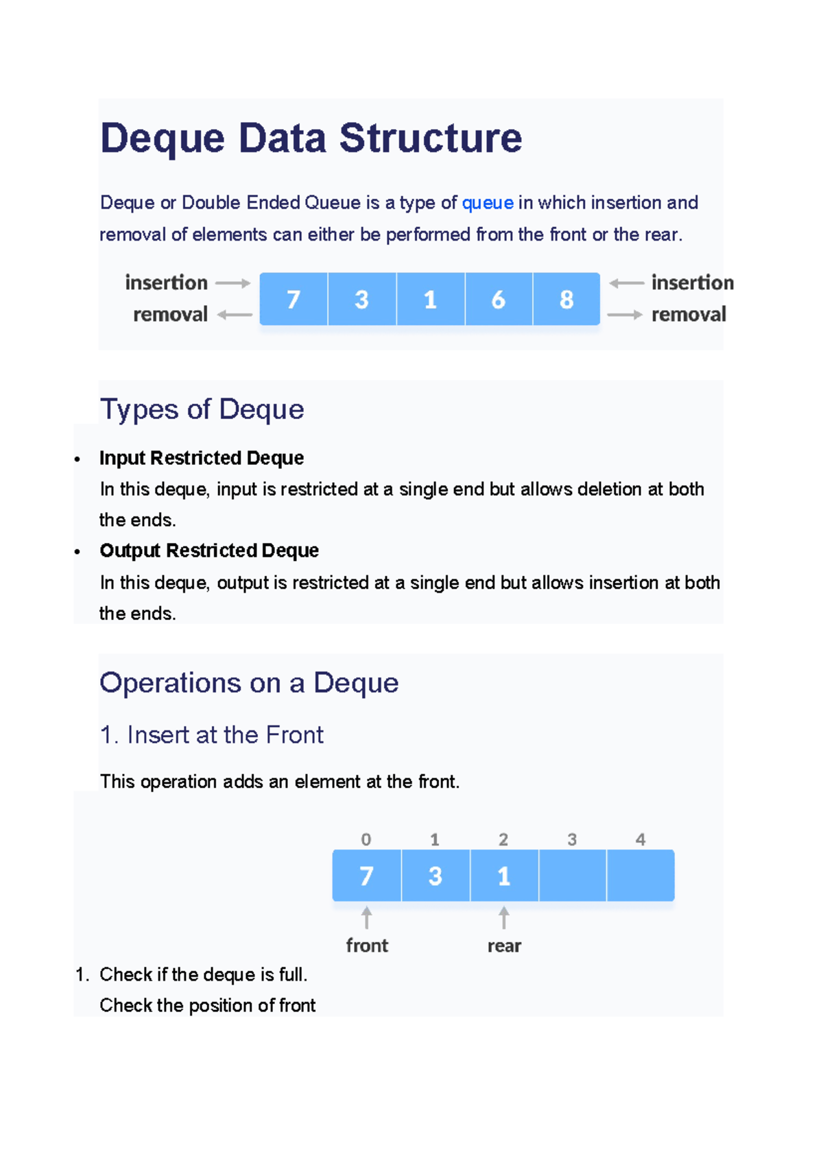 Deque Data Structure - cd3291 notes - Deque Data Structure Deque or ...