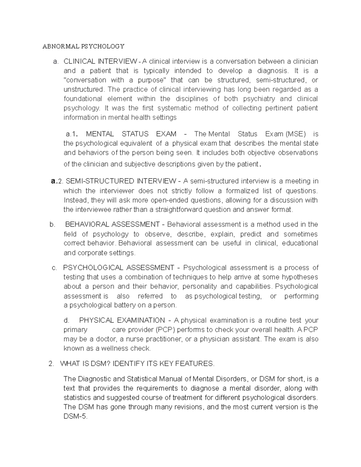 Clinical assessment and diagnostic system - Copy - ABNORMAL PSYCHOLOGY ...