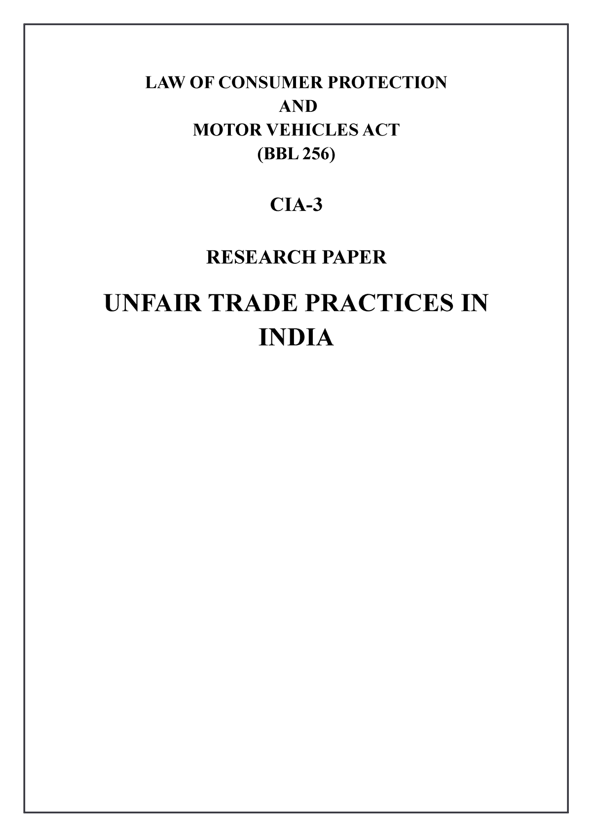 dissertation on unfair trade practices