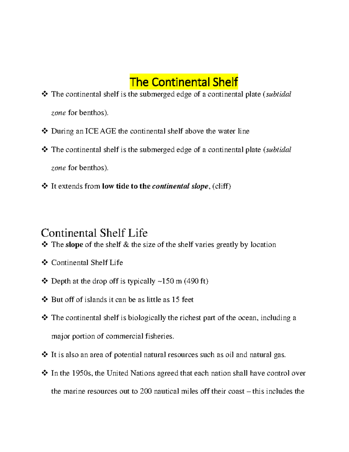 Unit 3 The Cont. Shelf BB The Continental Shelf The Continental Shelf