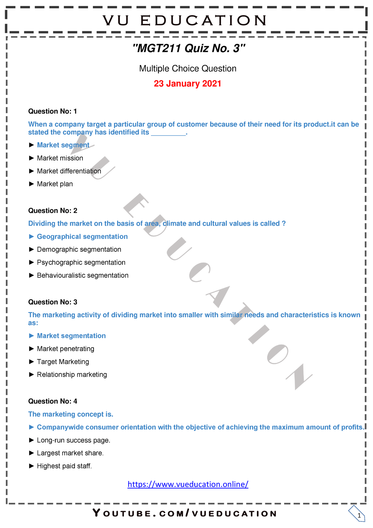 MGT211 Quiz 3 & 4 Solved - Yes - "MGT211 Quiz No. 3" Multiple Choice ...