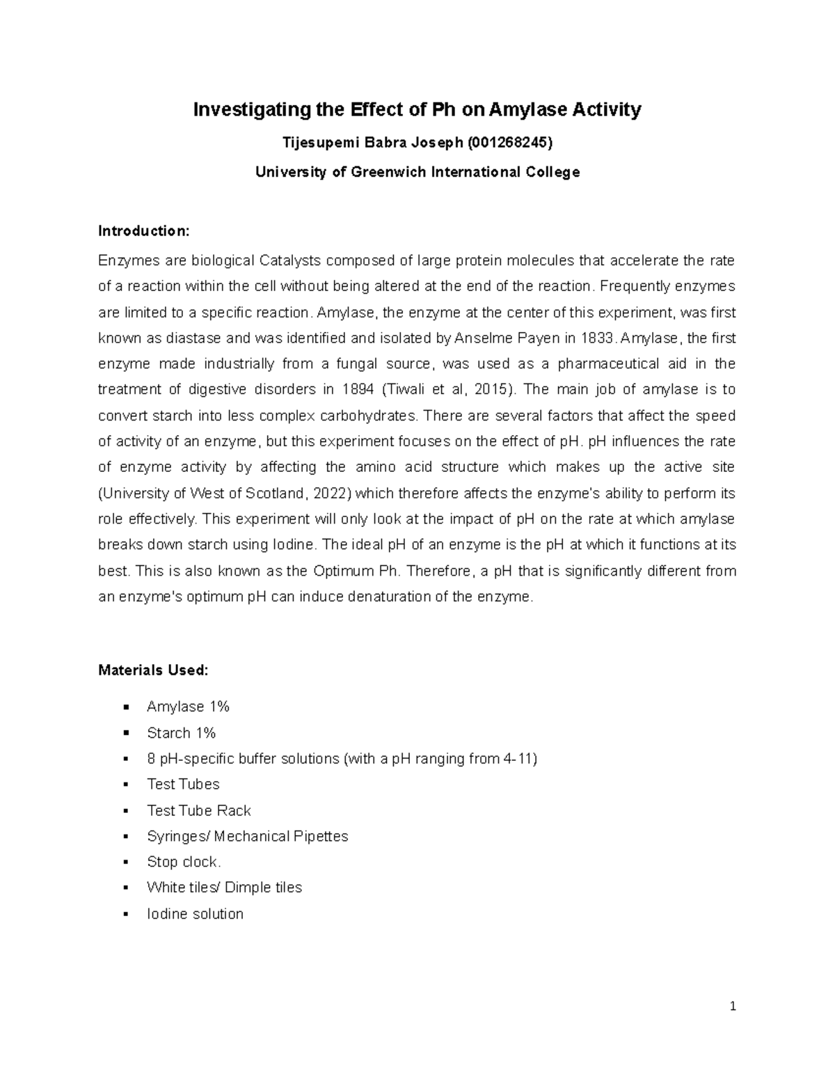 EAP LAB REPORT YTYYYUU Investigating the Effect of Ph on Amylase