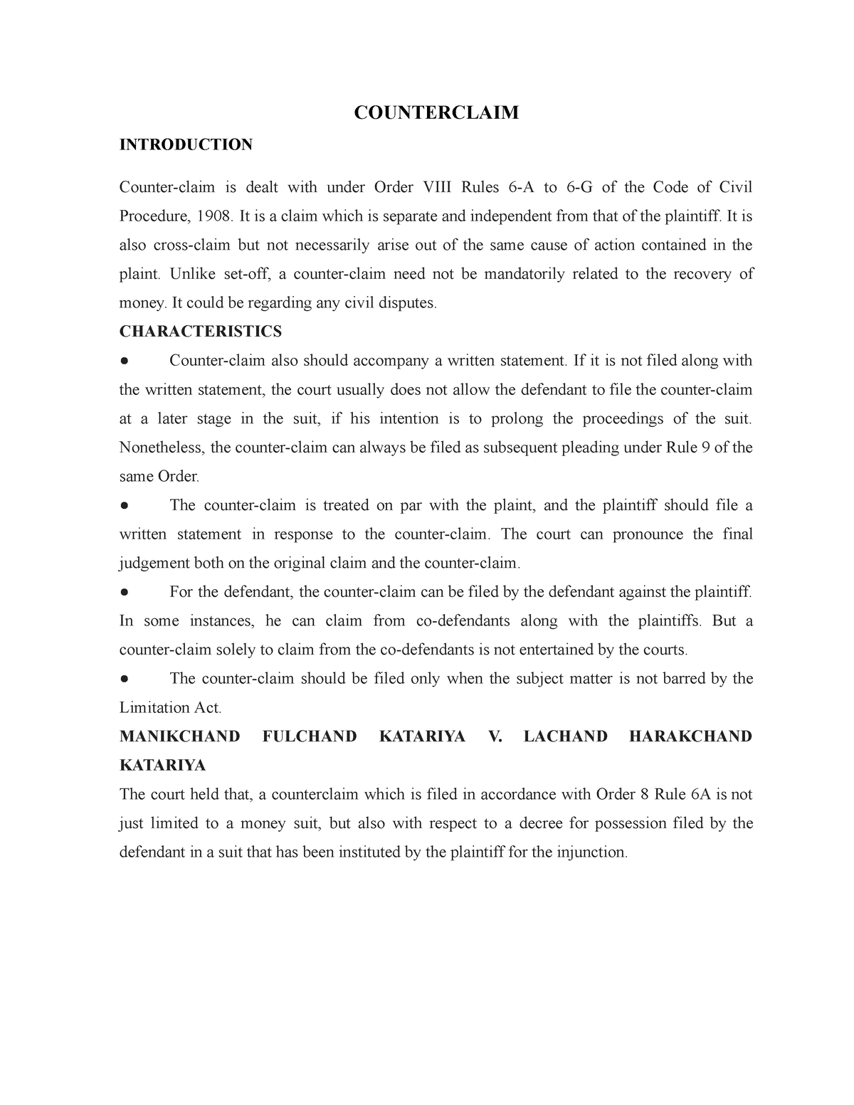 Counterclaim And Set Off Notes Stu - Counterclaim Introduction Counter 