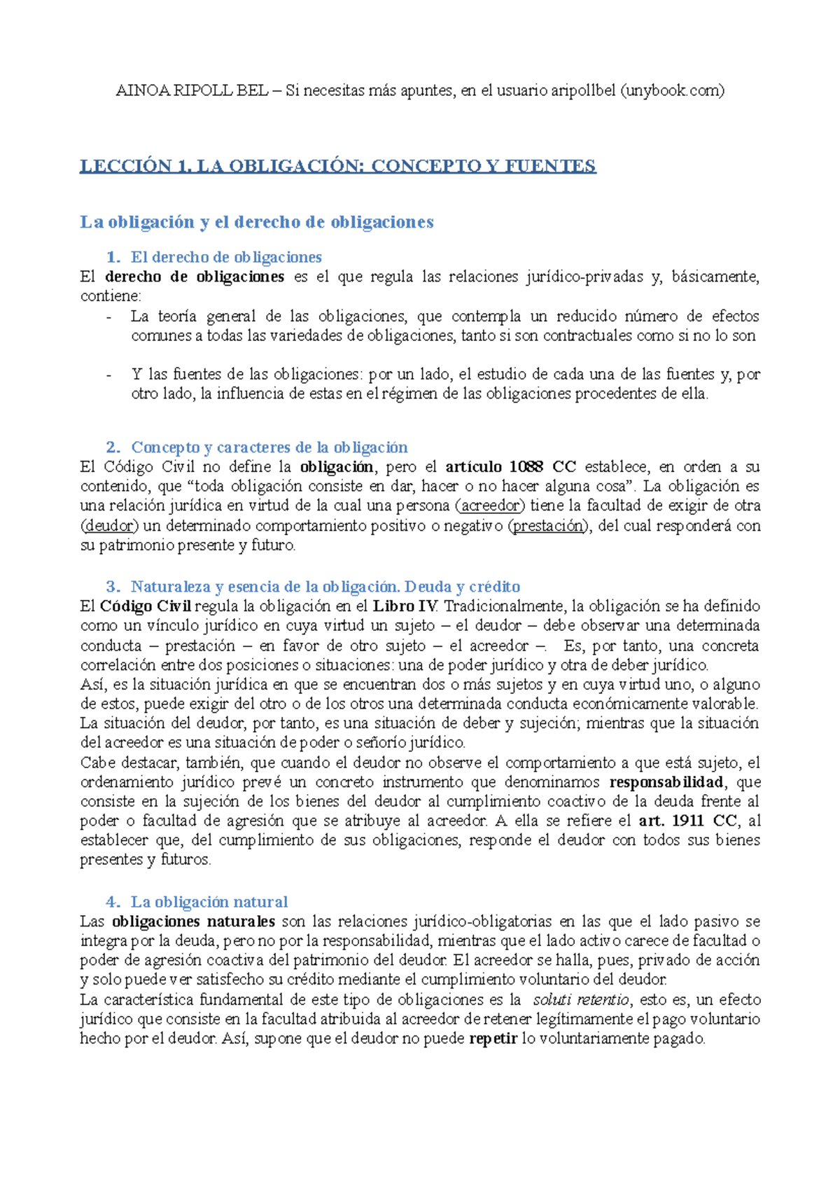 Tema 1. La obligación: Concepto y fuentes - AINOA RIPOLL BEL – Si ...
