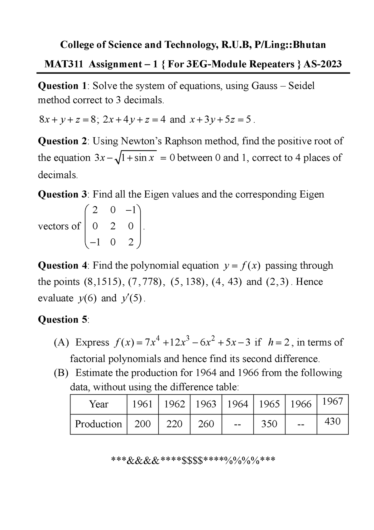 MAT301 Assignment - College Of Science And Technology, R.U, P/Ling ...