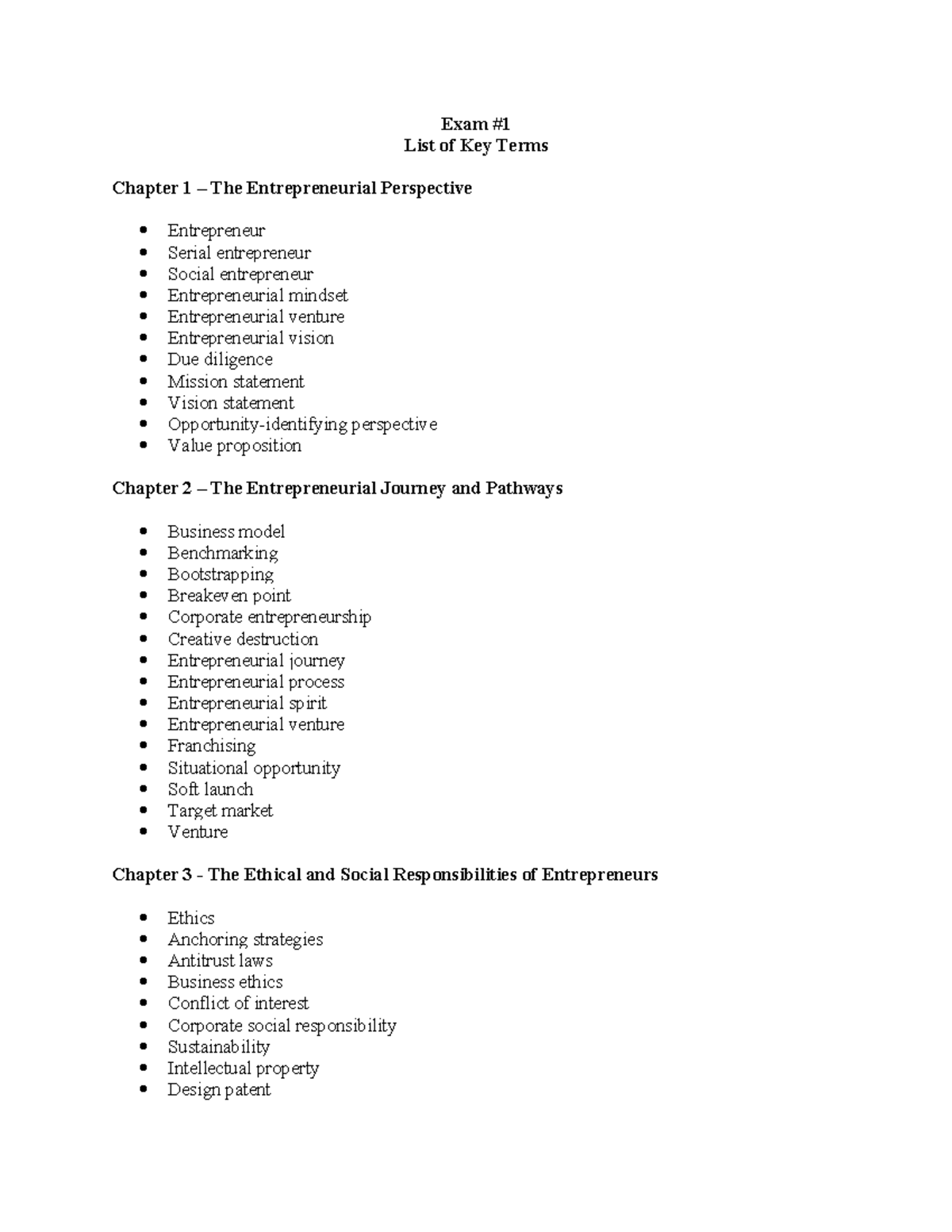 Exam ^N1 List - key word - Exam # List of Key Terms Chapter 1 – The ...