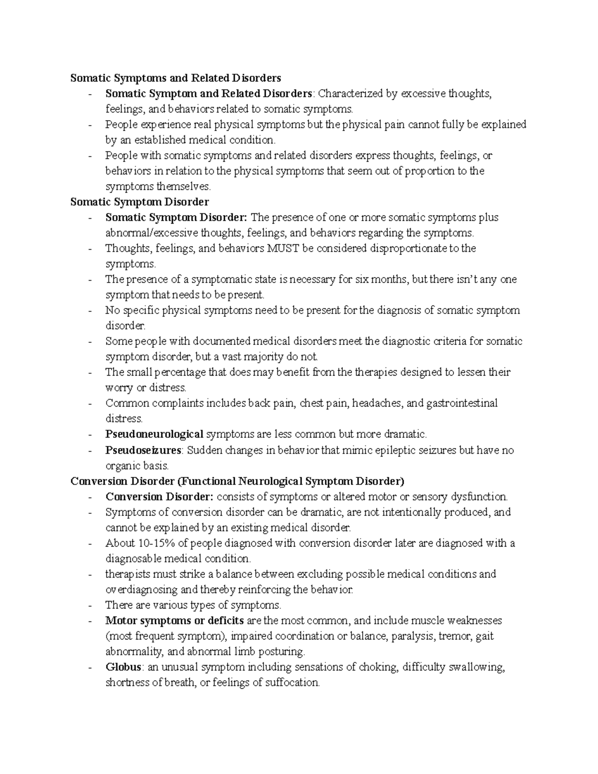 Chapter Six Notes - Somatic Symptoms and Related Disorders - Somatic ...