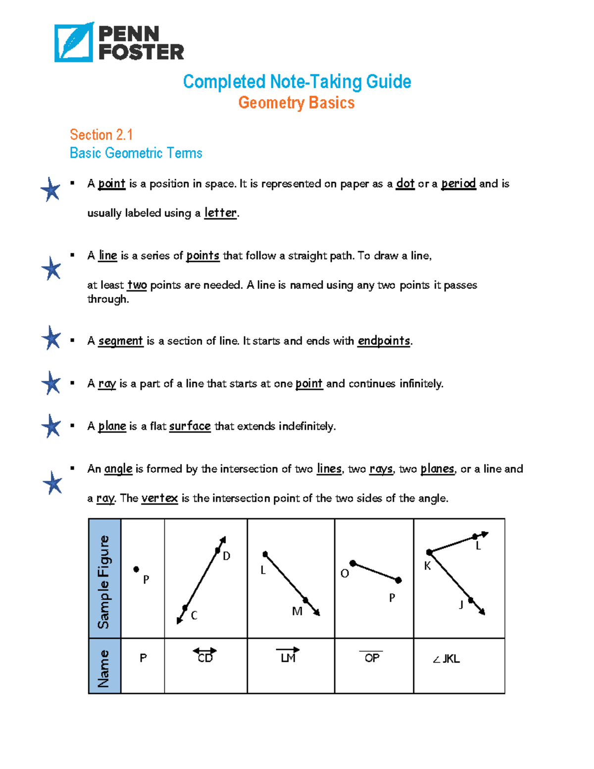 Completed Guided Notes - Lesson 2 - 2.1 - 2.3 - Geometry Basics ...