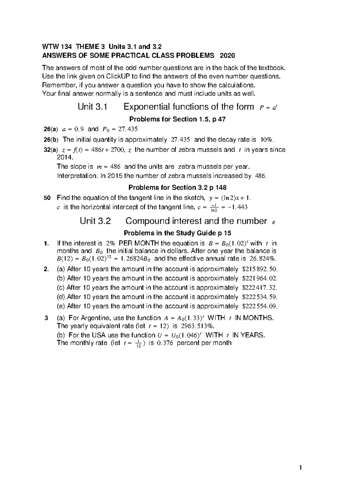 Answers 3 - WTW 134 THEME 3 Units 3 And 3. 2 ANSWERS OF SOME PRACTICAL ...