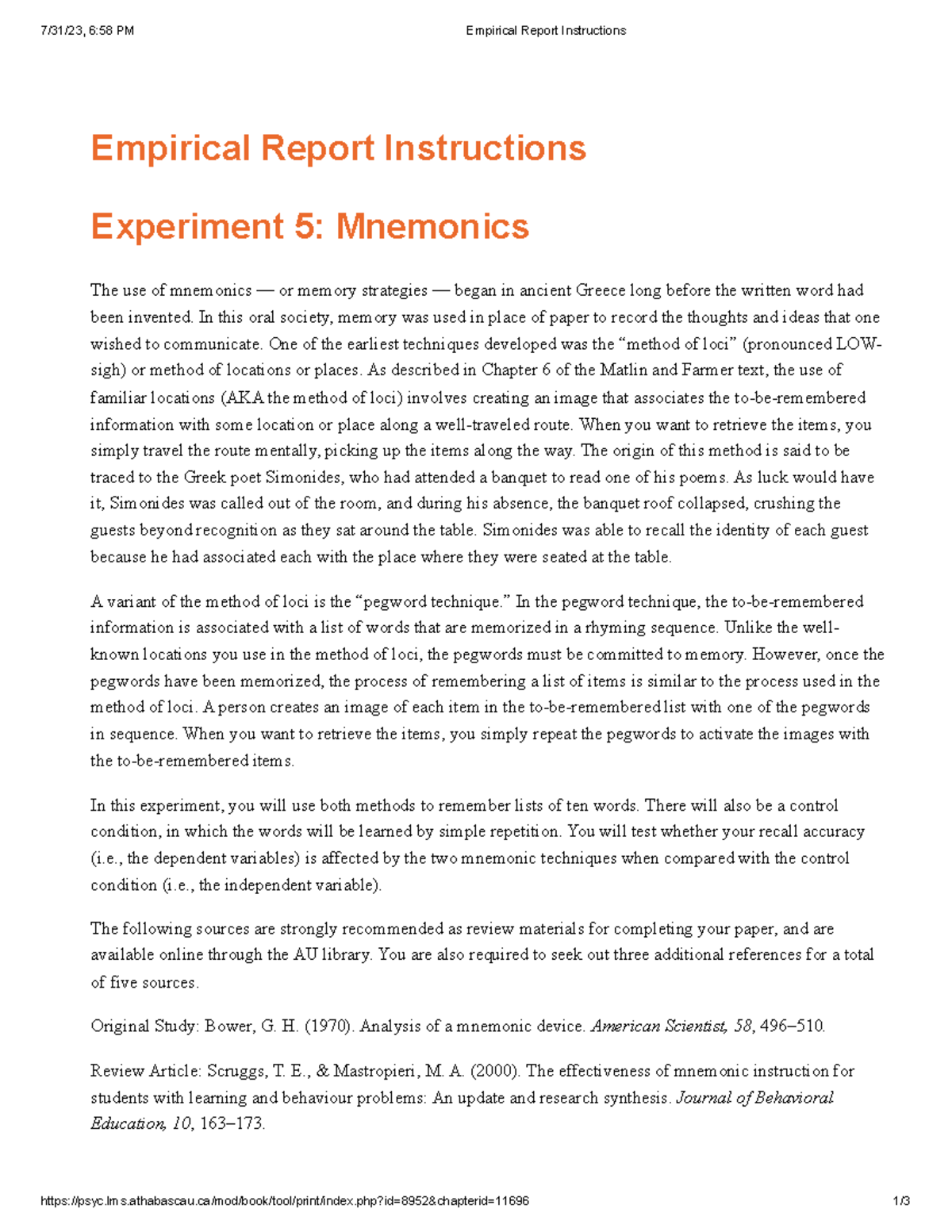 Mnemonics - 7/31/23, 6:58 PM Empirical Report Instructions - Studocu