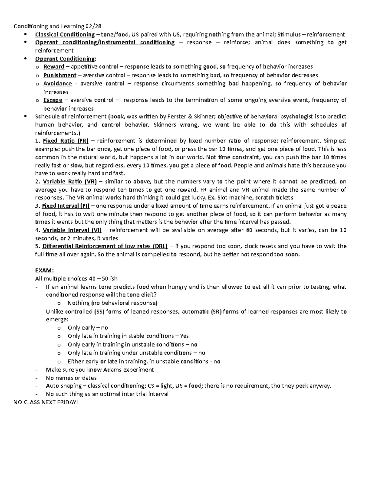 C&L 02-28 - Lecture notes 12 - Conditioning and Learning 02/28 ...