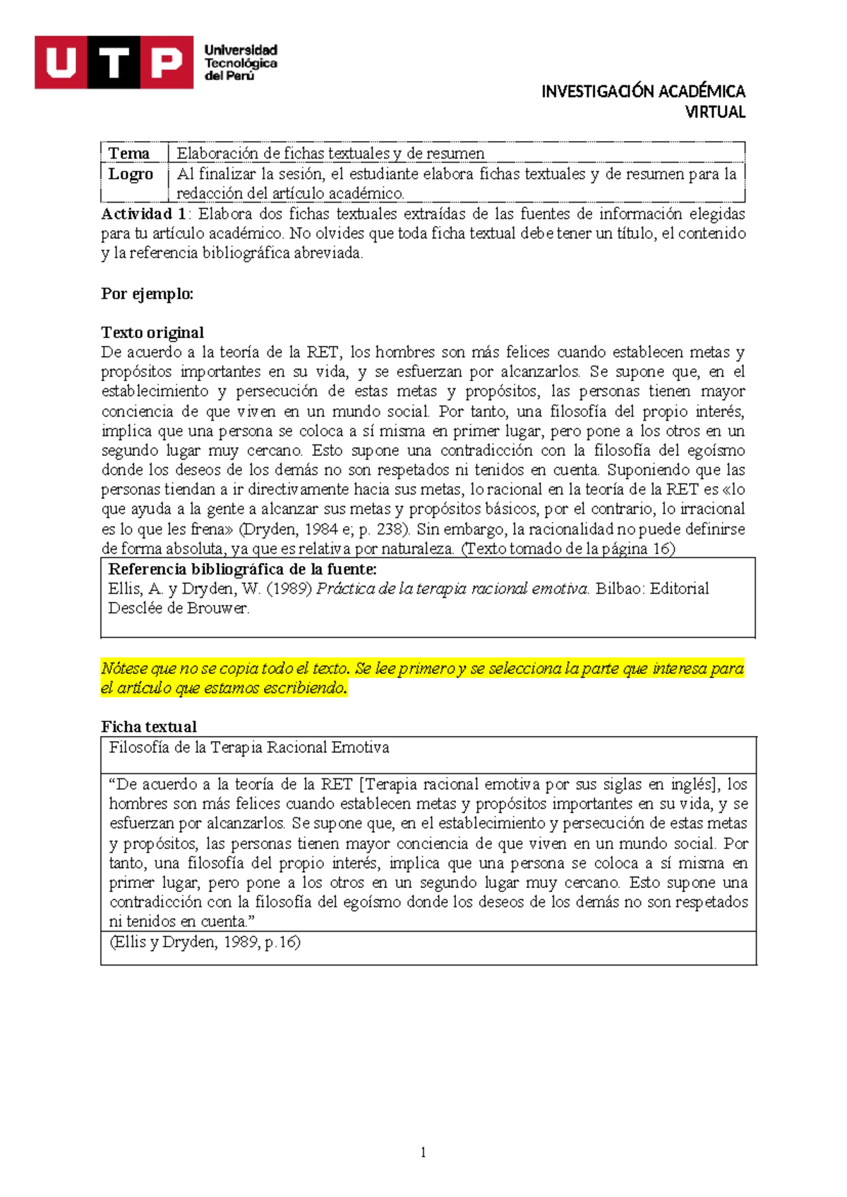 S9 Tarea Fichas Textuales Y De Resumen InvestigaciÓn AcadÉmica Virtual Tema Elaboración De 6267