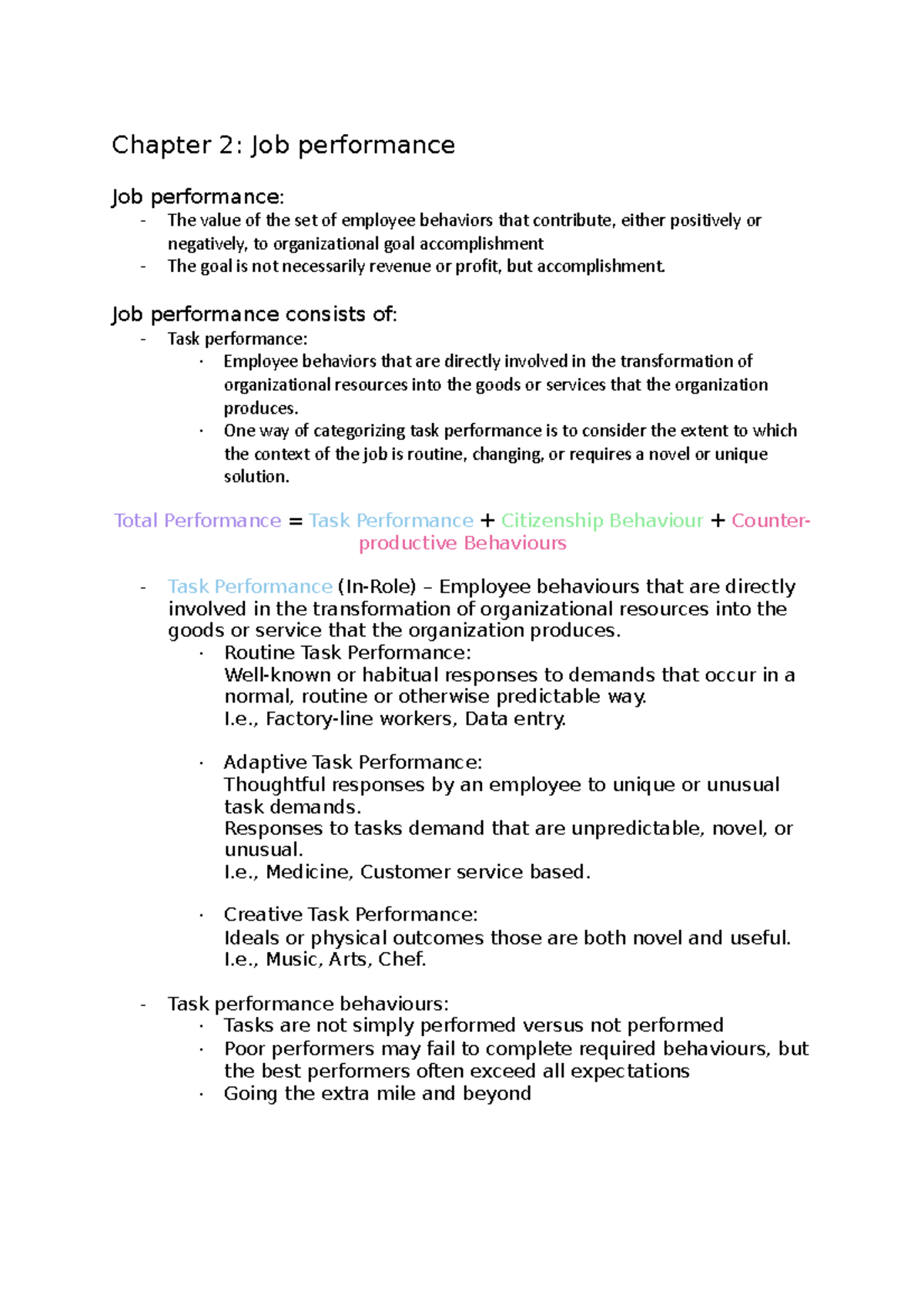 Organisational Behavior - Chapter 2 (Job Performance) - Chapter 2: Job ...