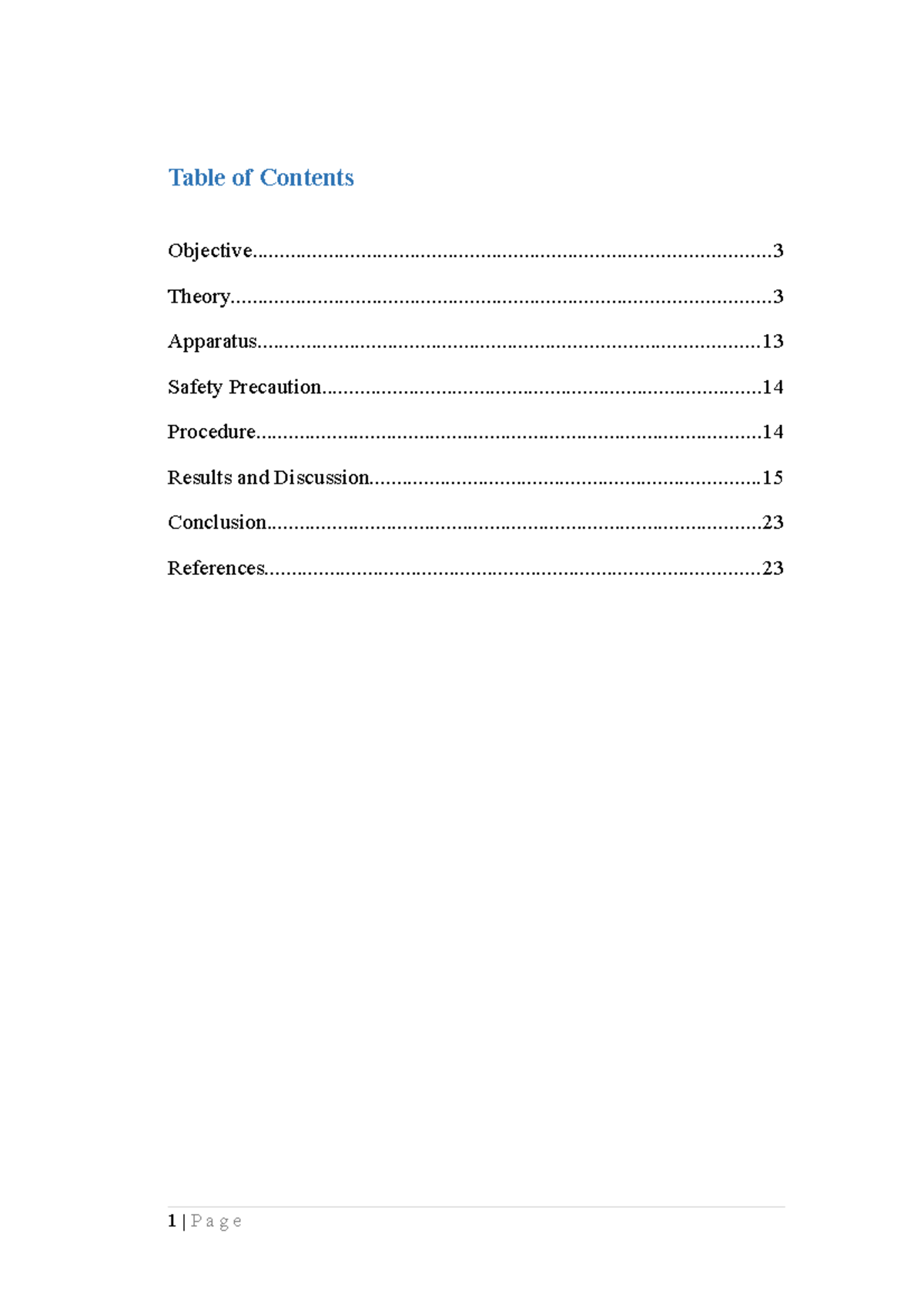 Lab reports example - Table of Contents - Studocu