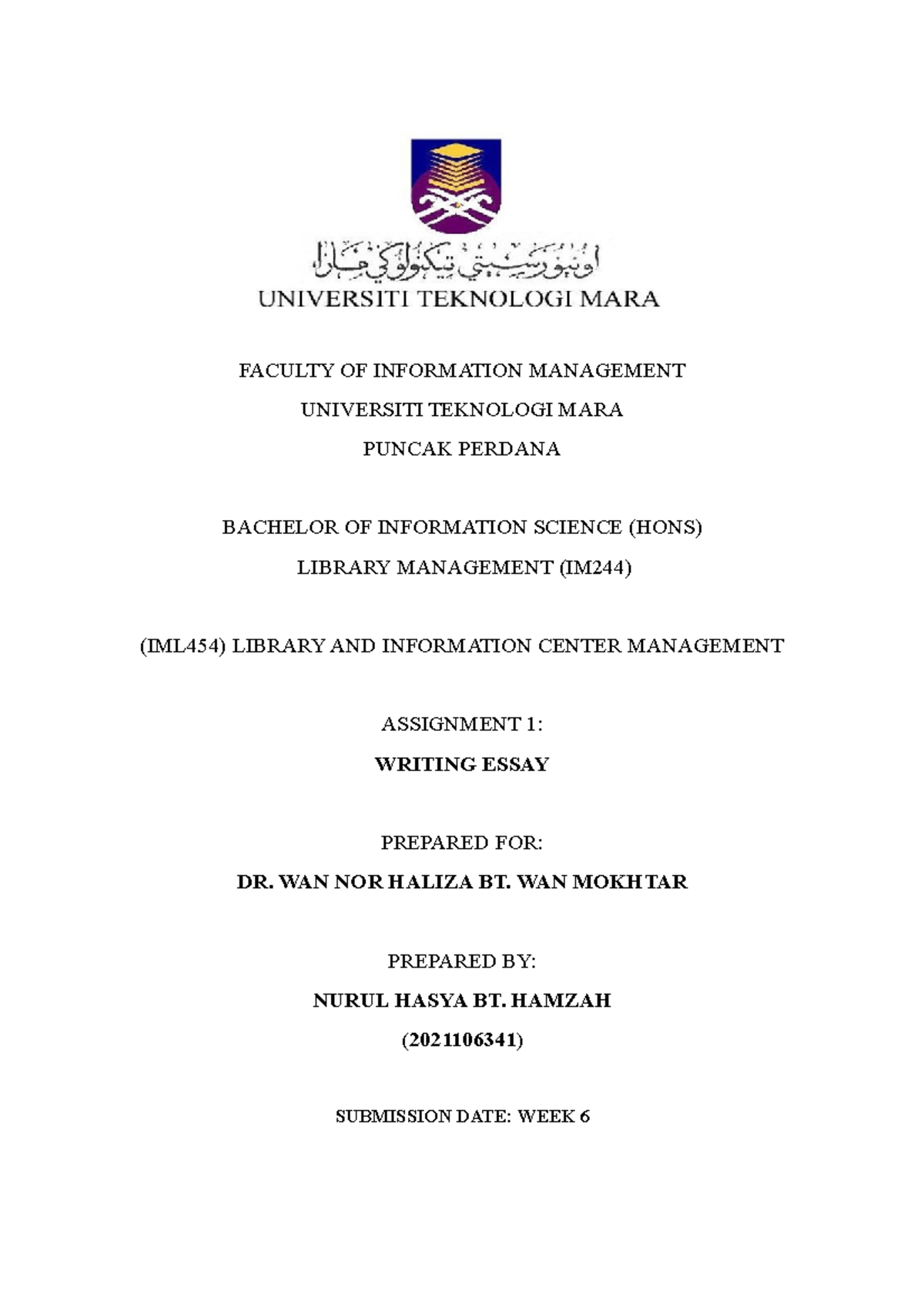 Assignment iml454 - Types of library - FACULTY OF INFORMATION ...