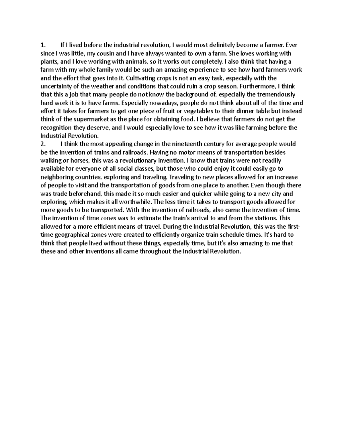 Week 8 Discussion Board Post If I Lived Before The Industrial