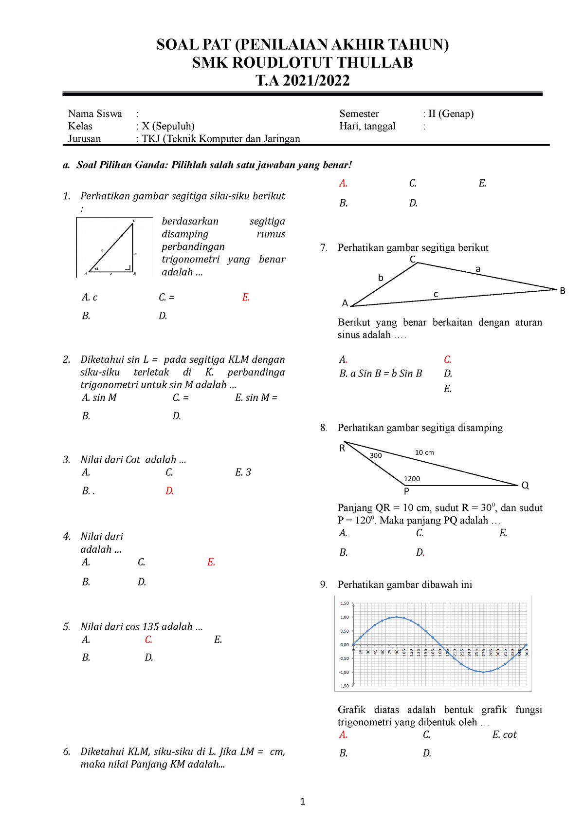 10.b Soal Matematika PTS SMK Kelas X Genap 2022 - SOAL PAT (PENILAIAN ...