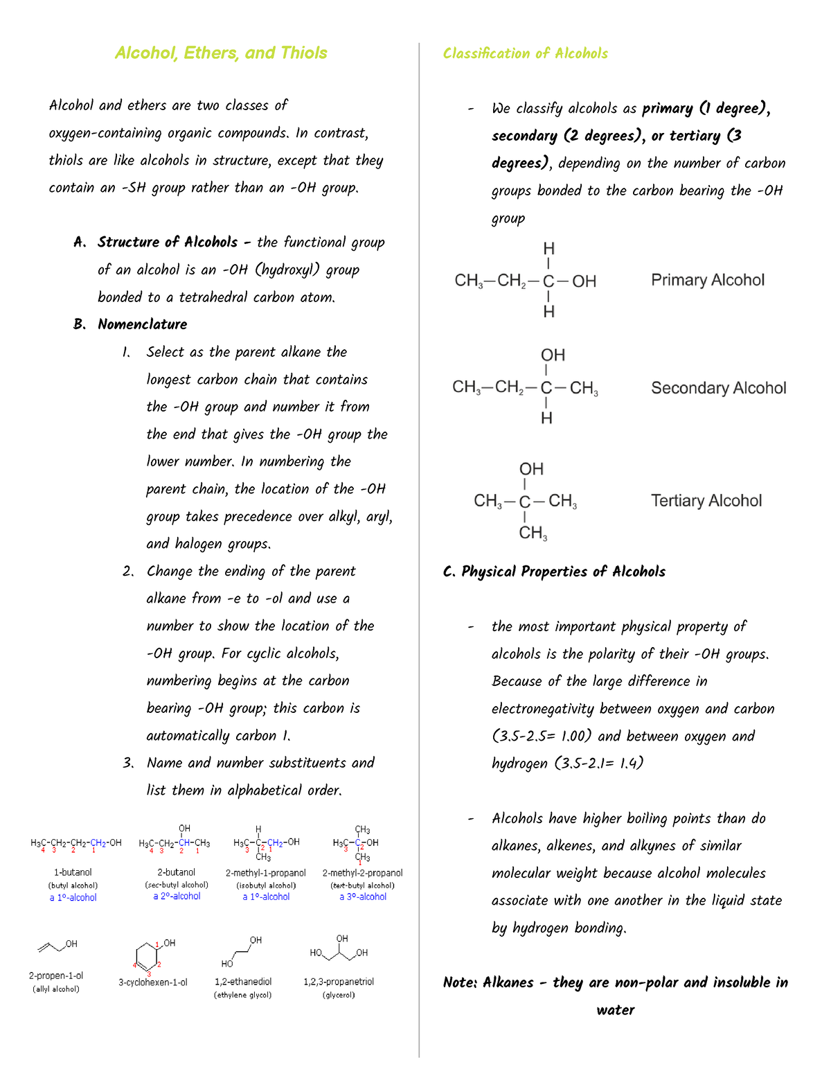 Alcohol, Ethers, And Thiols - Alcohol, Ethers, And Thiols Alcohol And ...