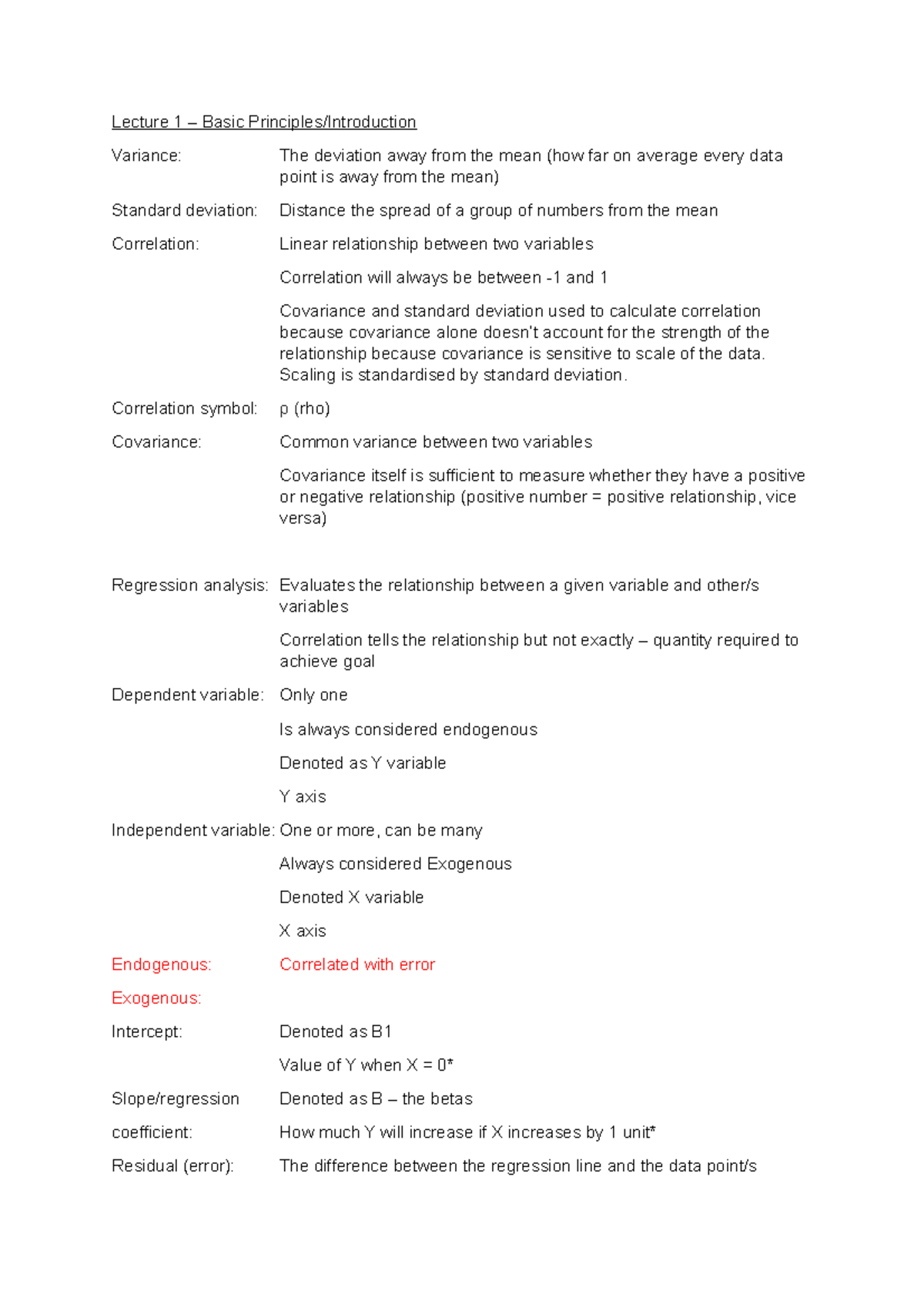 Linear Models & Applied Econometrics Full Semester Revision/Summary ...