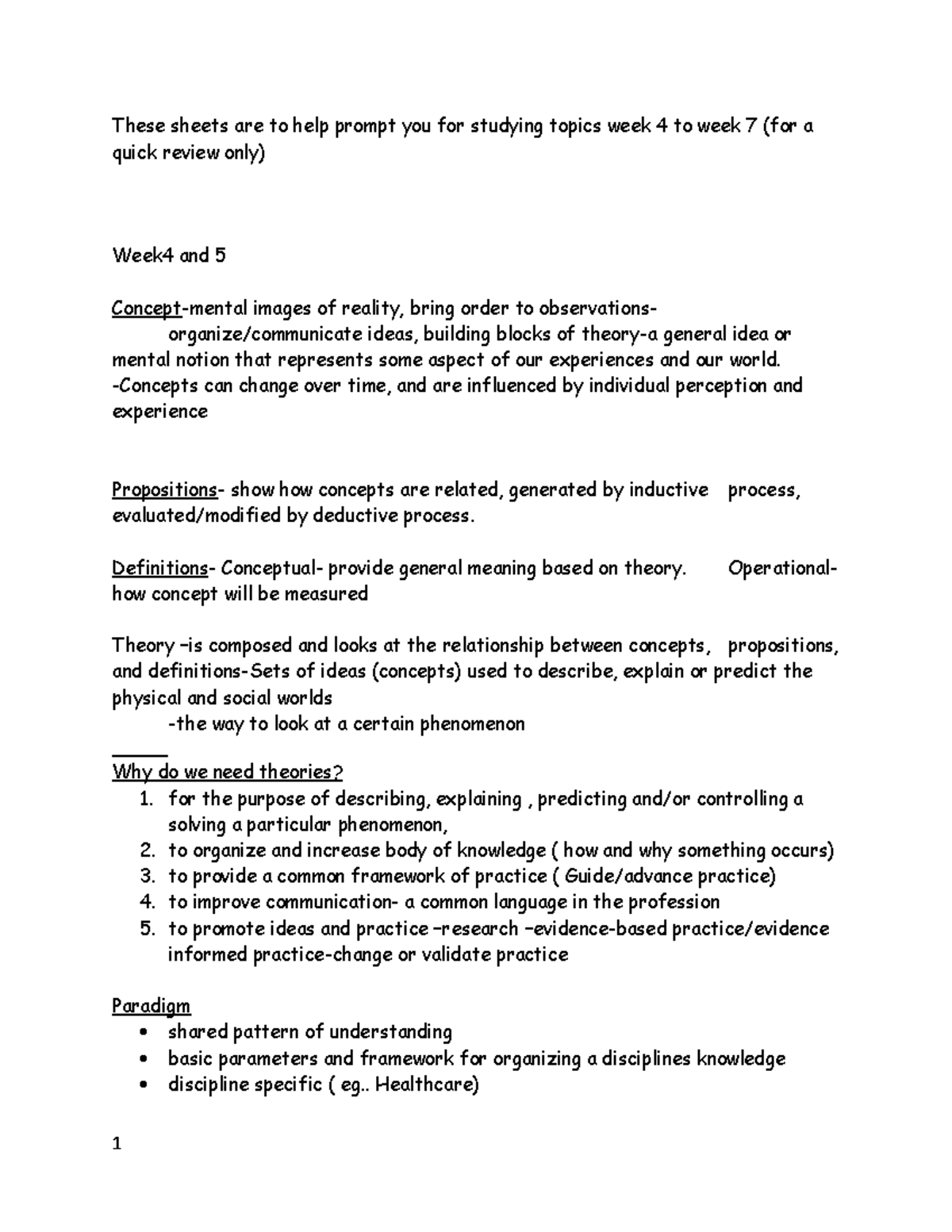 Prompting review sheets weeks 4-7docx - These sheets are to help prompt ...