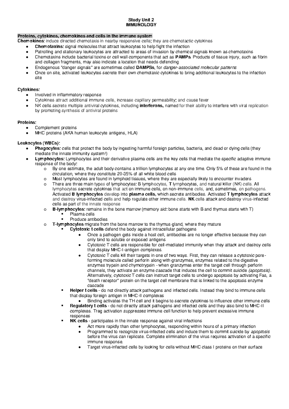FLG 327 Study Unit 2 - Immunology - Study Unit 2 IMMUNOLOGY Proteins ...