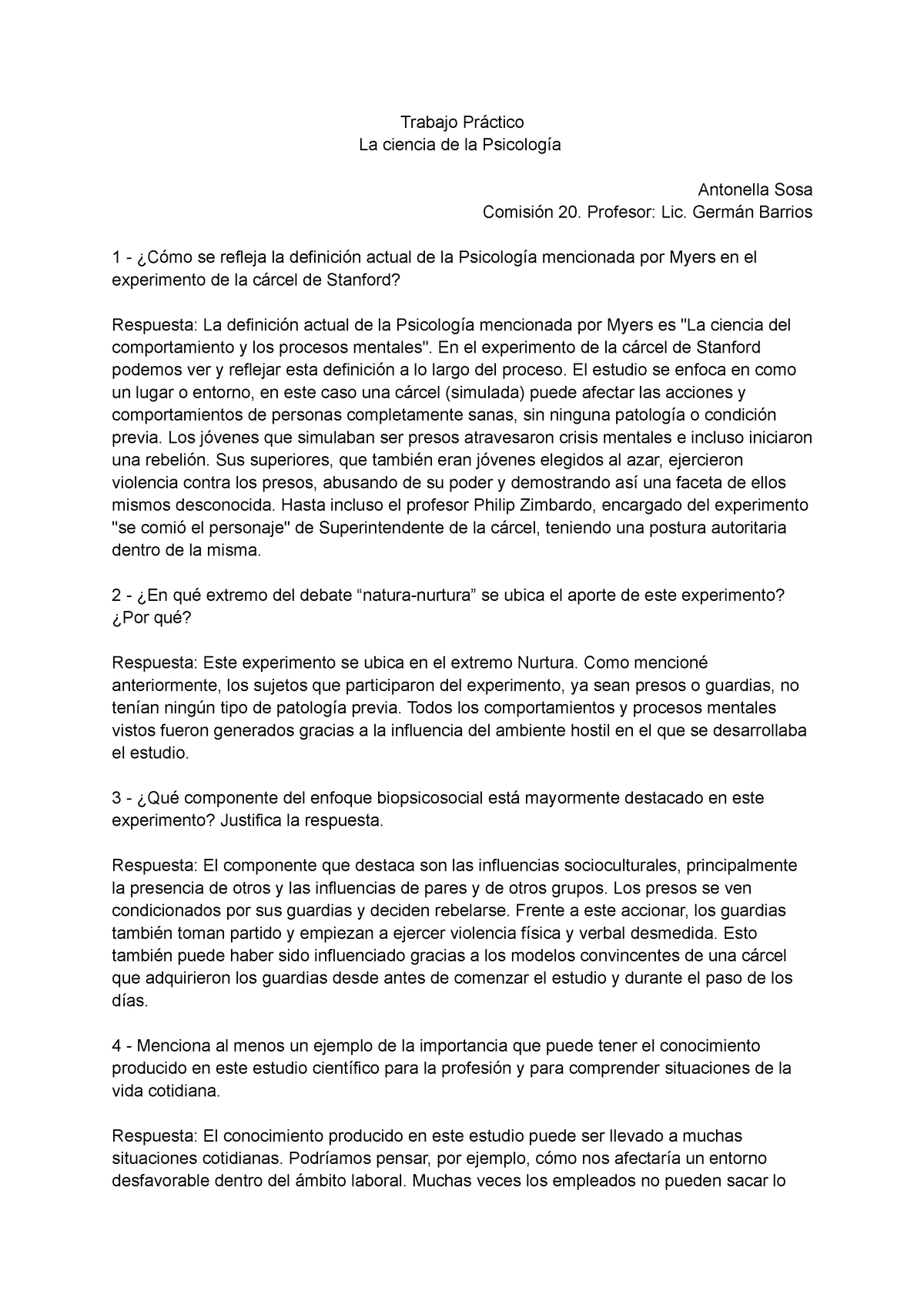 Trabajo Práctico - Trabajo Práctico La ciencia de la Psicología Antonella  Sosa Comisión 20. - Studocu