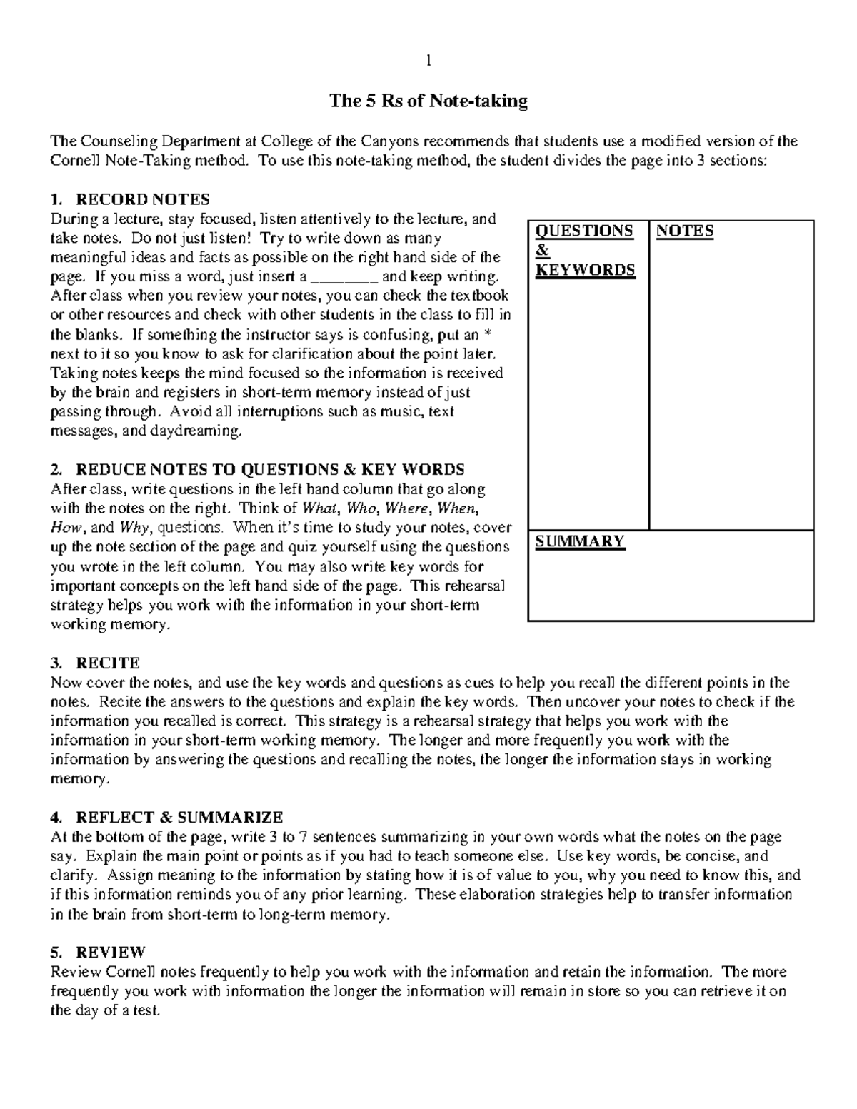 Note-taking - To use this note-taking method, the student divides the ...