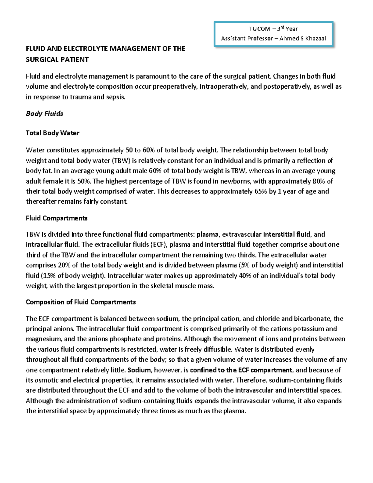 Fluid and Electrolytes - FLUID AND ELECTROLYTE MANAGEMENT OF THE ...
