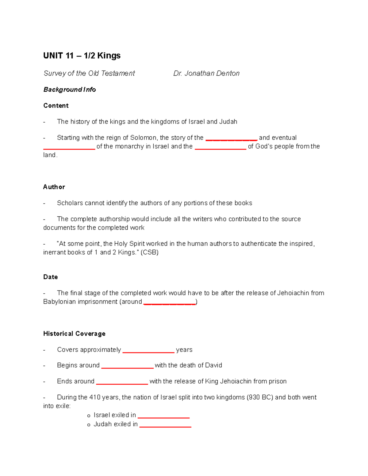 UNIT 11 – 1 2 Kings - Filled In Lecture Notes - UNIT 11 – 1/2 Kings ...