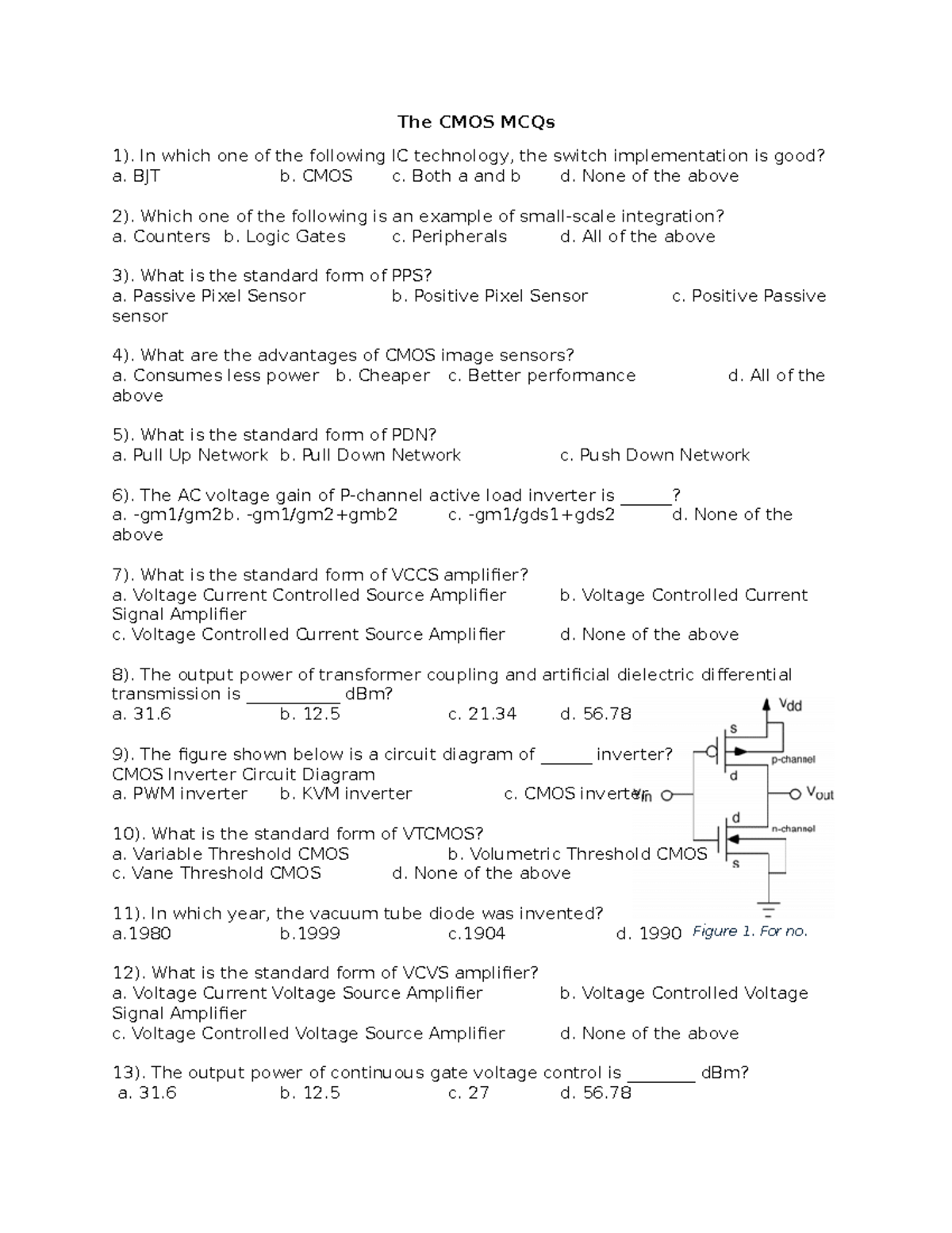 The CMOS MCQs - Figure 1. For no. 9 The CMOS MCQs 1). In which one of ...