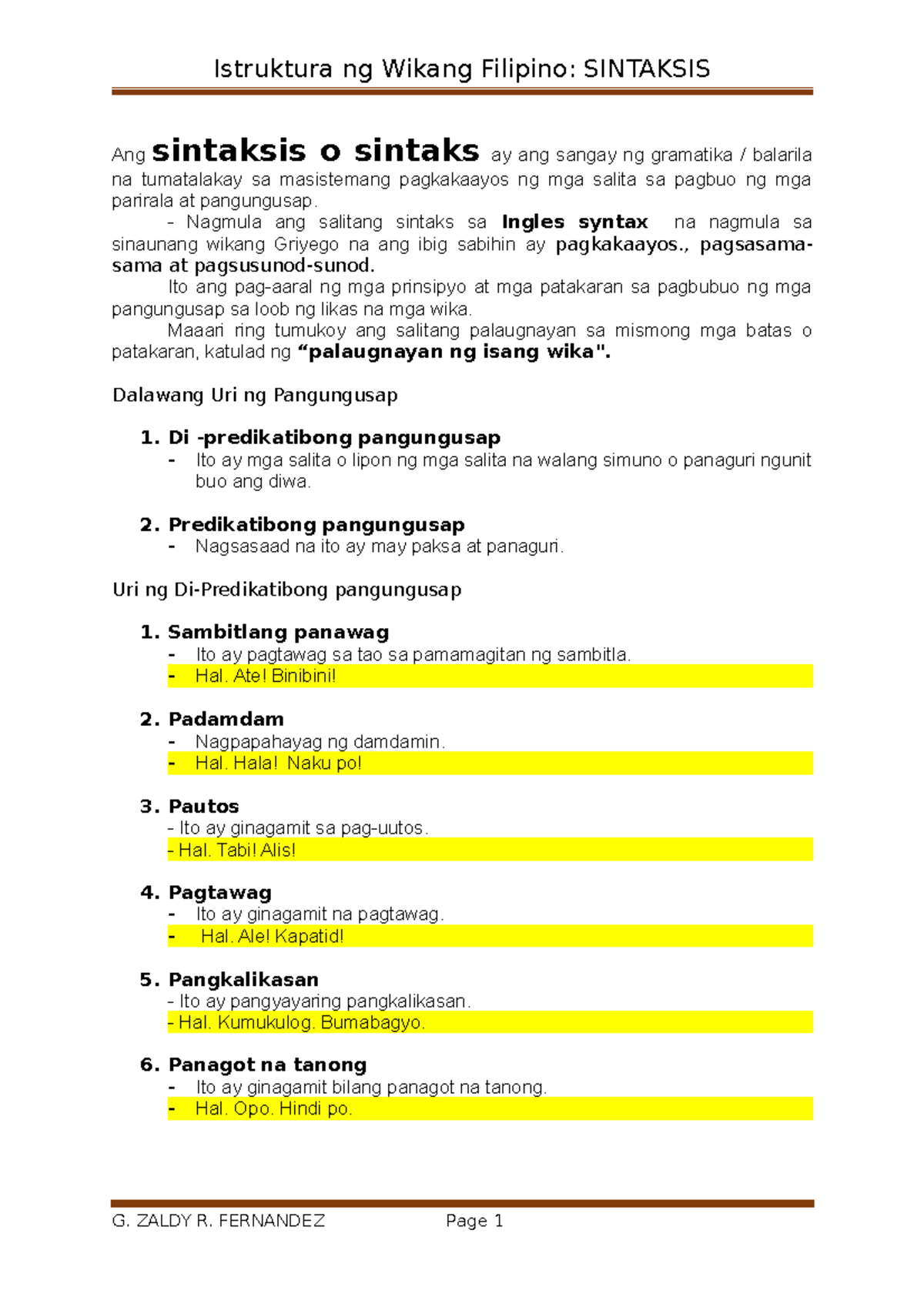F1-Sintaksis - Comprehensive topic about SINTAKSIS IN Pagtuyuro sa ...