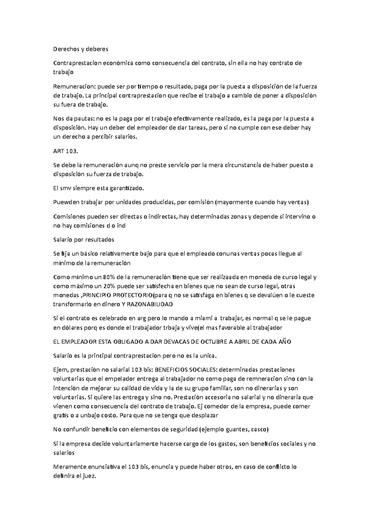 Derechos y deberes - Apuntes, resumen sobre derecho laboral - Derechos ...