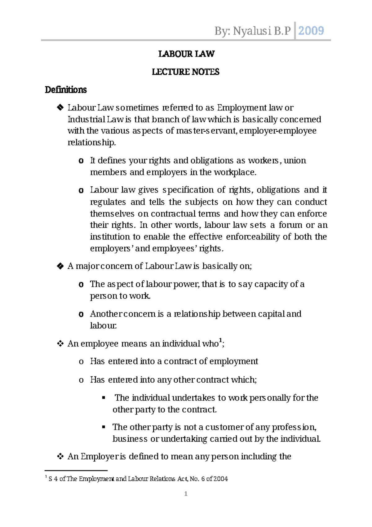 Labour LAW Lecture Notes DDP 1 - L A B O U R L A W L E C T U R E N O T ...