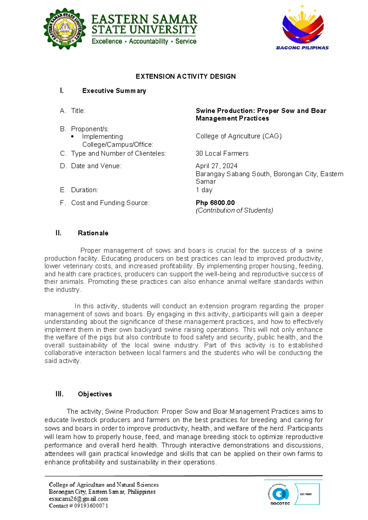 Extension-Activitydesign 2A-1 - EXTENSION ACTIVITY DESIGN I. Executive ...