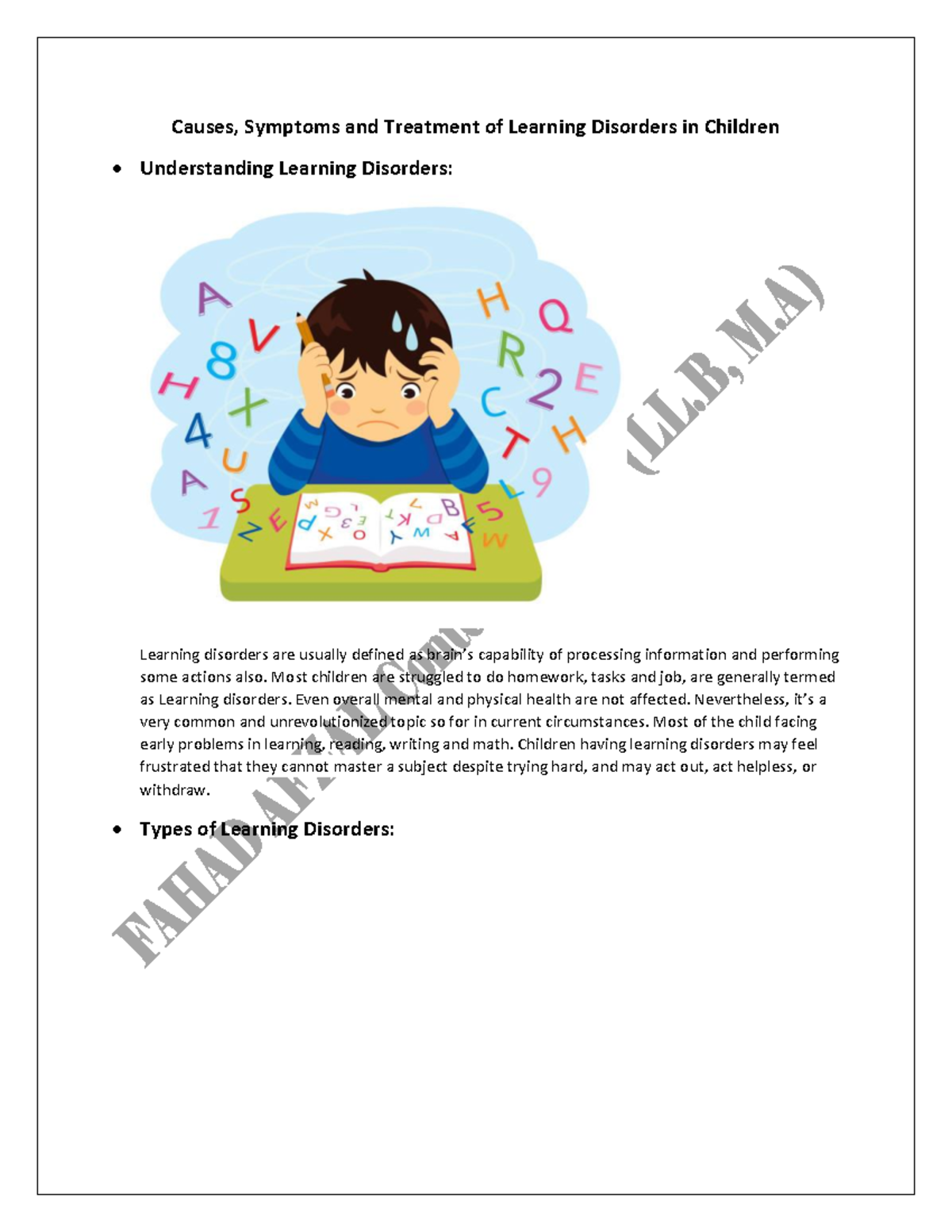 learning disorder case study