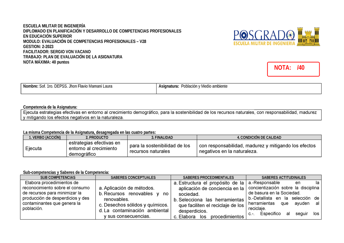 Formato Para Trabajo De Plan De Evaluacion Sof.1ro. Depss. Jhon Flavio ...