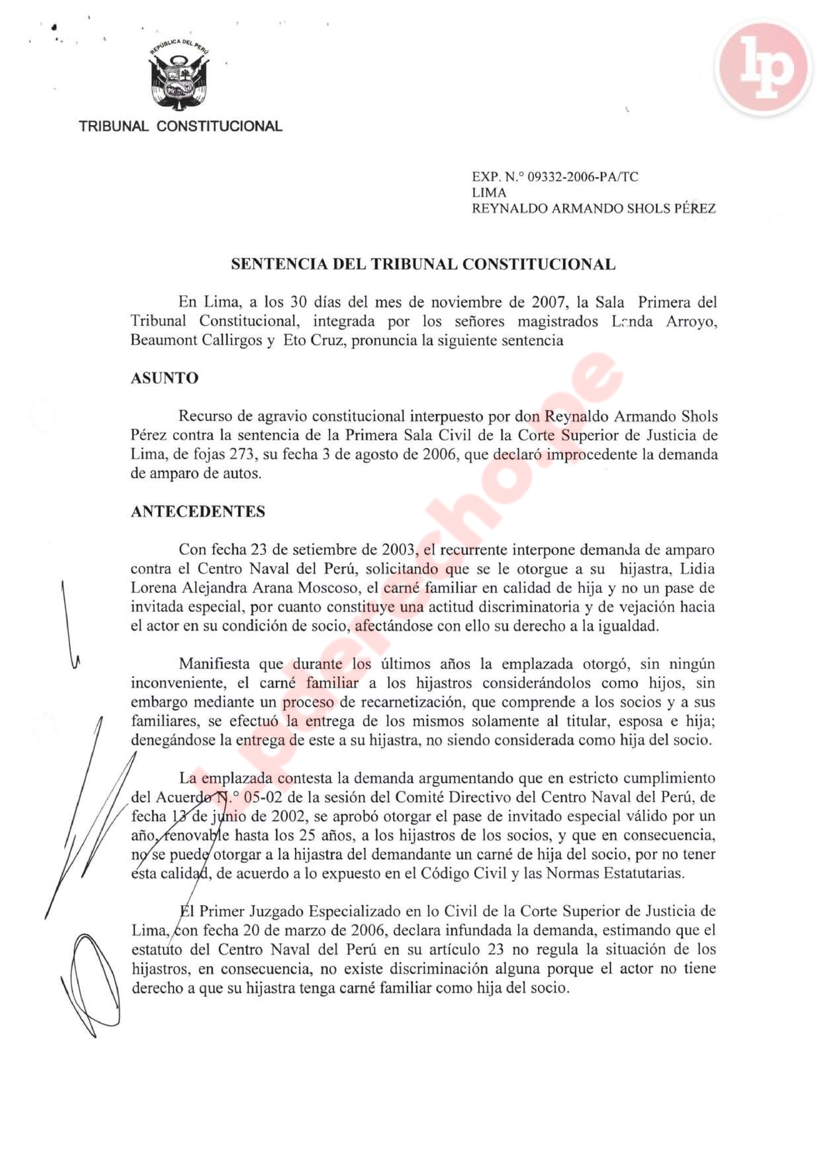 Exp - Sentencia Del TC - • TRIBUNAL CONSTITUCIONAL EXP. N .O 09332-2006 ...