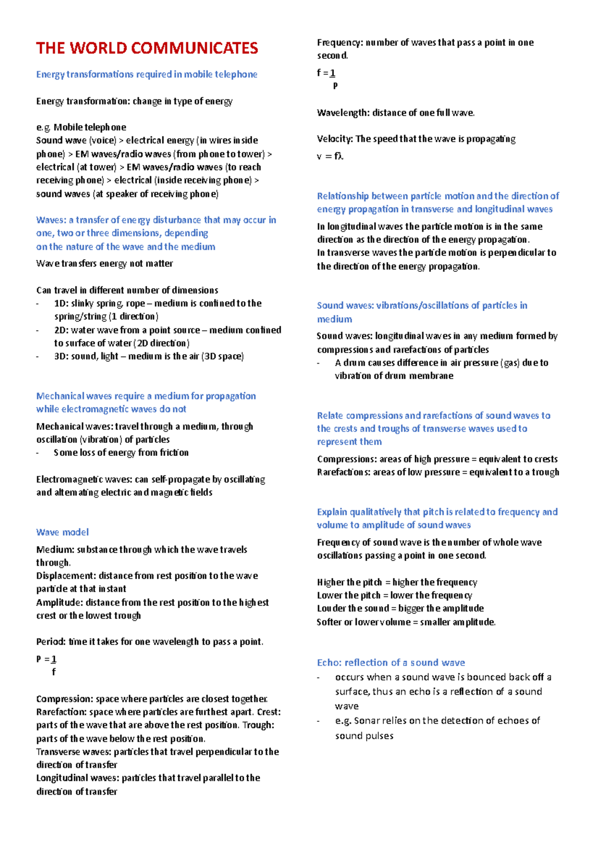 Physics prelims THE WORLD COMMUNICATES Energy transformations