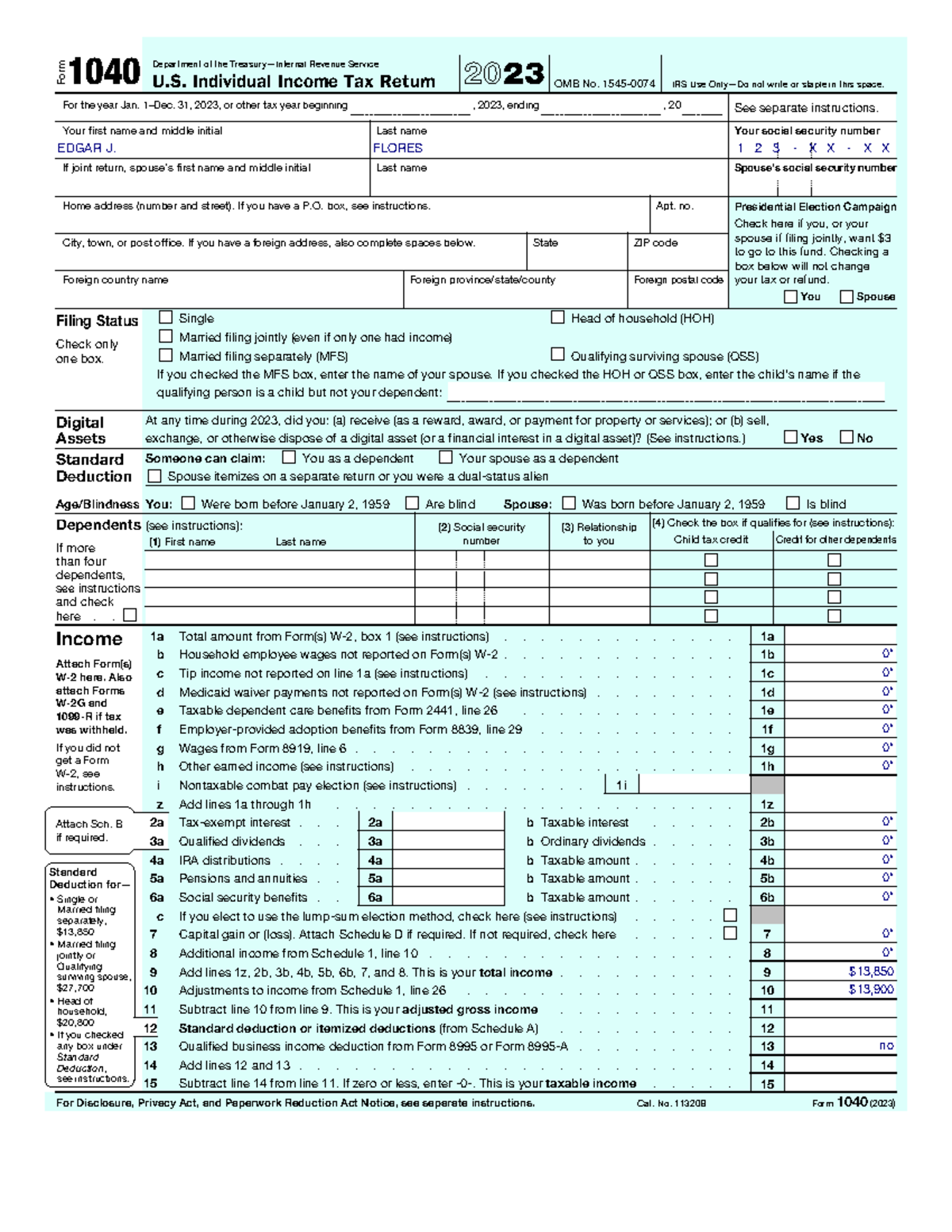 F104011111 ffdsf Form 1040 U. Individual Tax Return 2023
