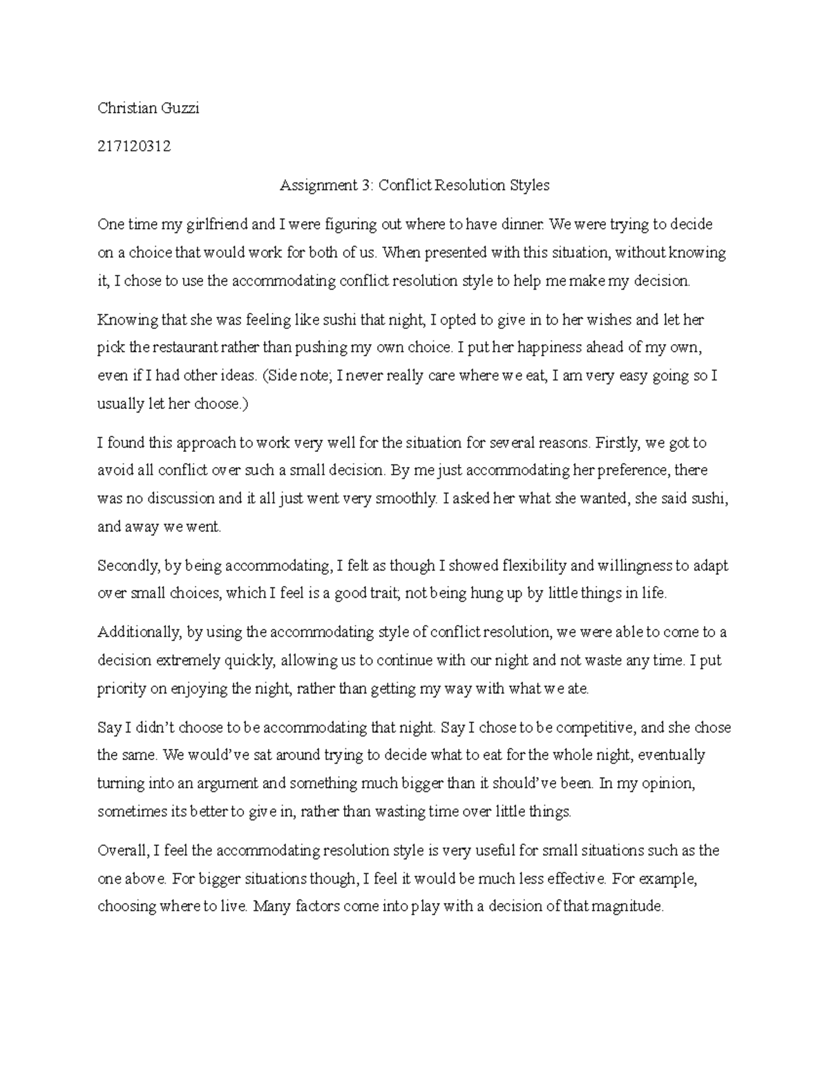 Assignment 3 - Christian Guzzi 217120312 Assignment 3: Conflict ...