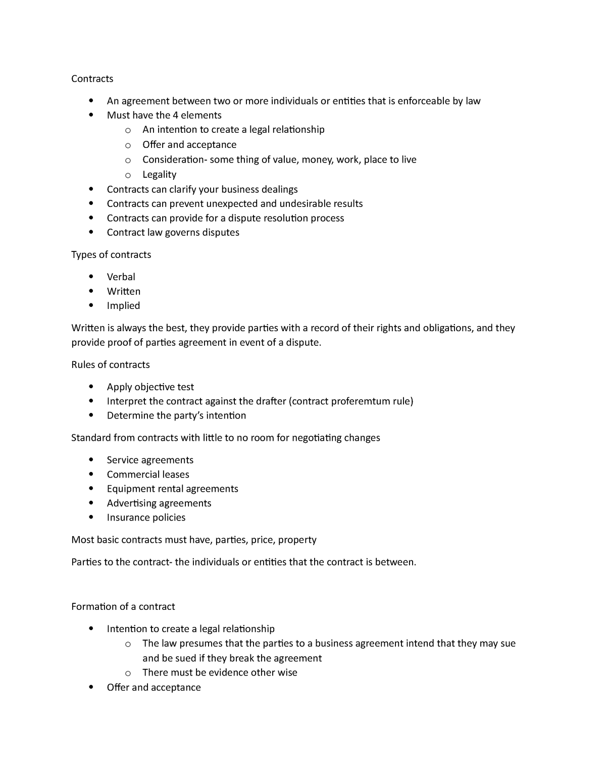 Contract law - Rules of contracts Apply objective test Interpret the ...