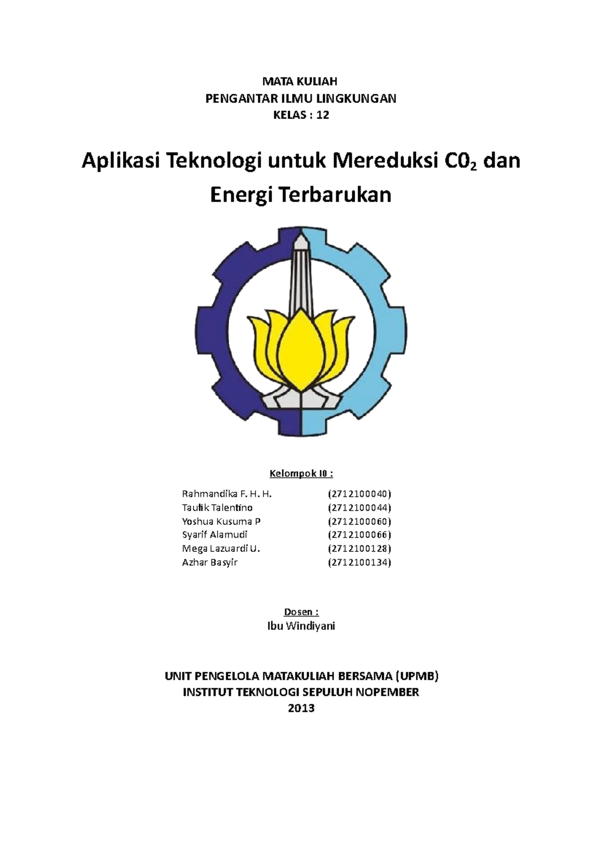 Makalah Aplikasi Teknologi Mereduksi CO2 - MATA KULIAH PENGANTAR ILMU ...