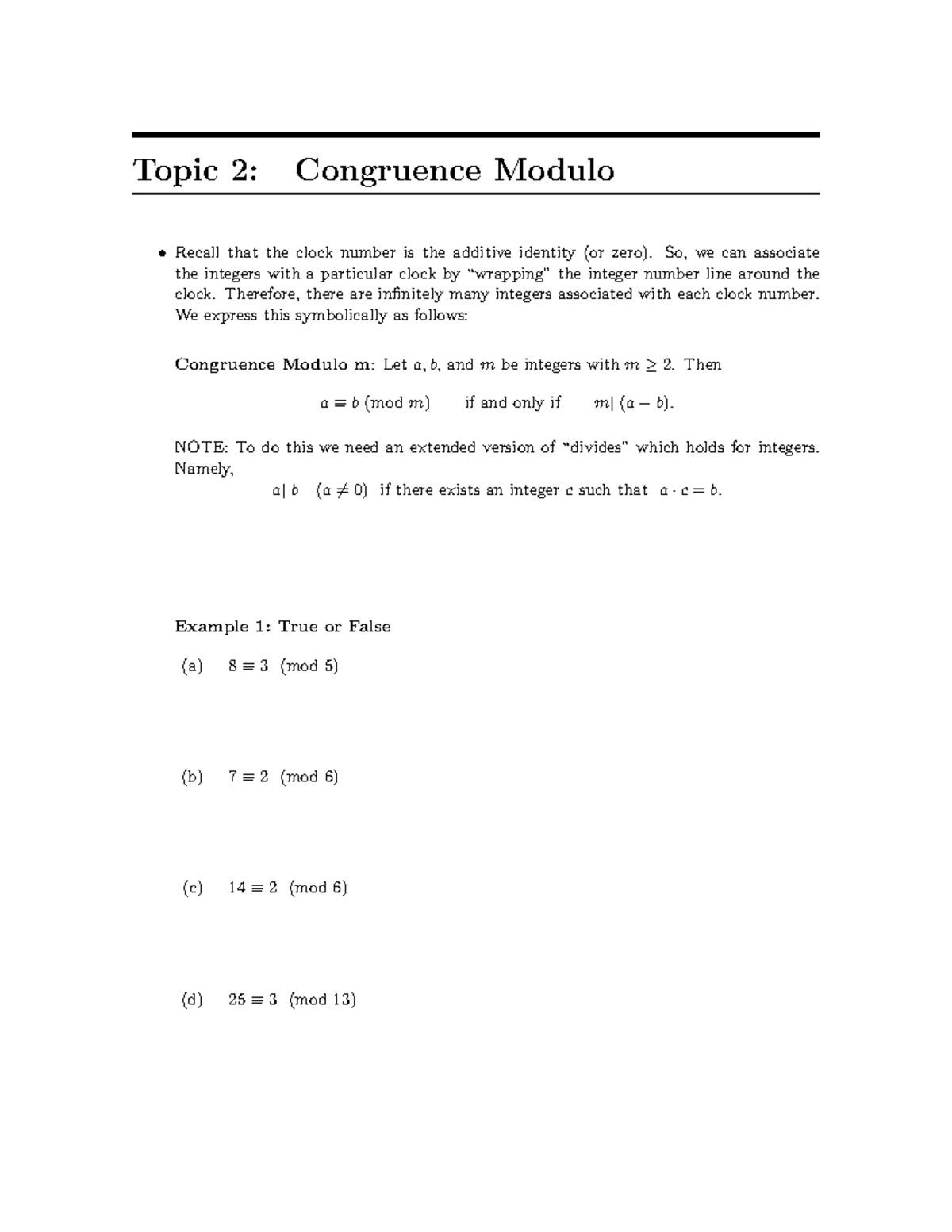 Congruence Modulo - Recall that the clock number is the additive ...