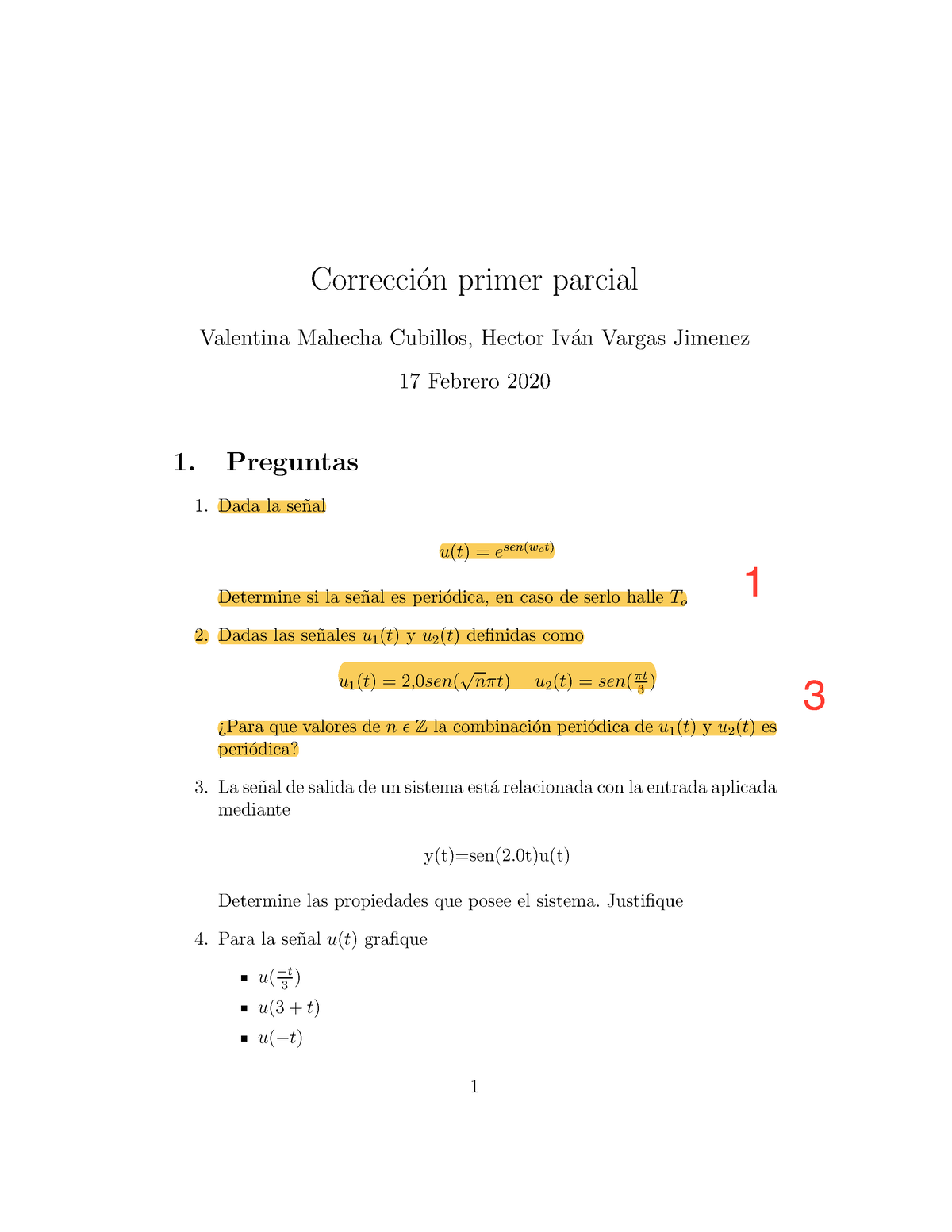 Correcci N Primer Parcial 2 - Correcci ́on Primer Parcial Valentina ...