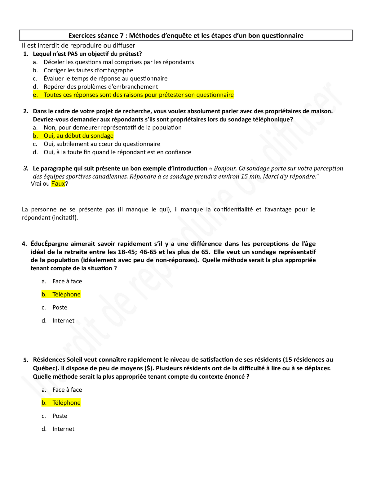 Mkg5301 S7 8 Exercice De Revision Methode Sondage Exercices Seance 7 Methodes D Enquete Et Les Studocu