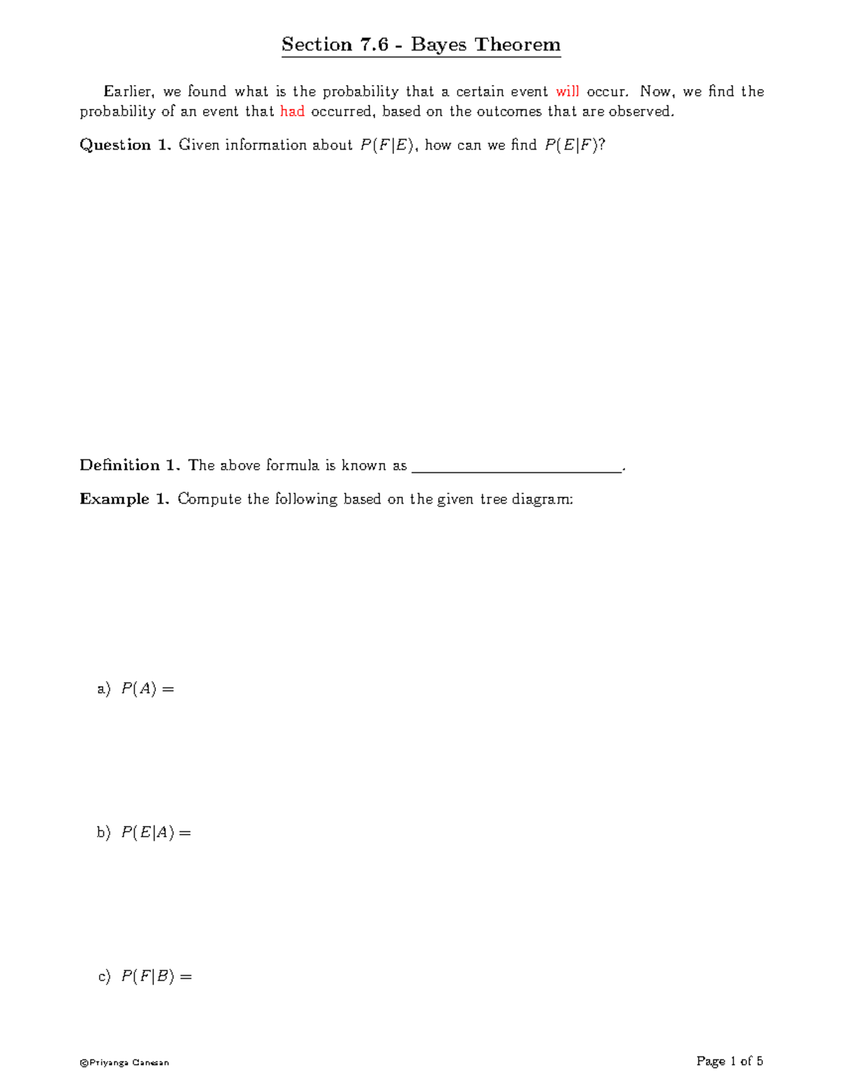 Sec7 - Lecture notes CHAPTER 7 - Section 7 - Bayes Theorem Earlier, we ...