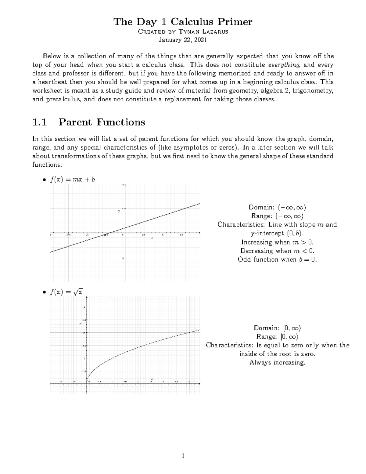Calculus Primer - Notes - The Day 1 Calculus Primer Created by Tynan ...